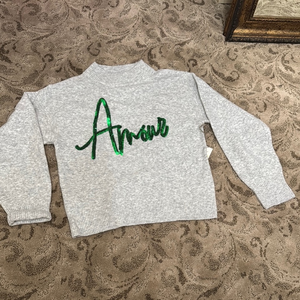 Gray Sweater with Green Amour Design